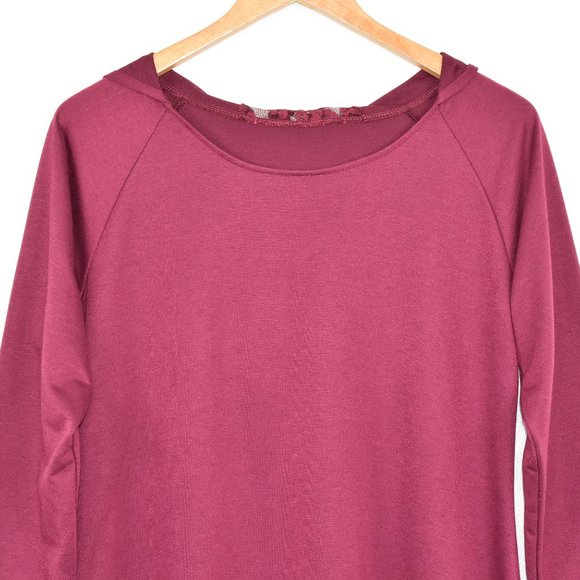 Womens Whimsigoth Hooded Lace Hem Long Sleeve Tunic Top Size M Burgundy Coquette - Picture 9 of 13